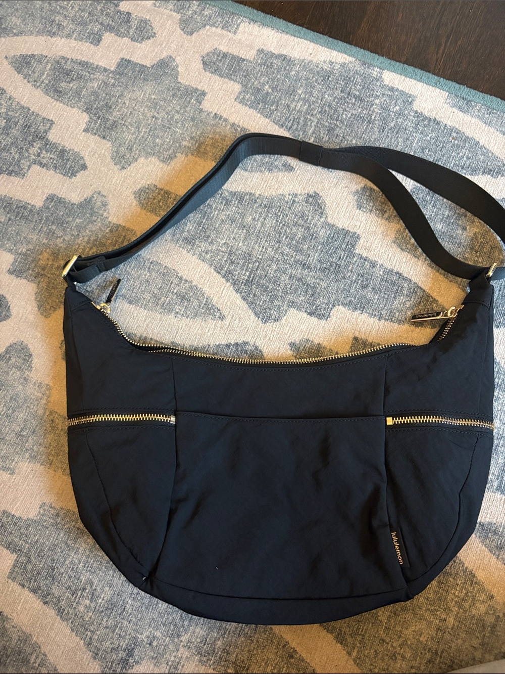 Lululemon Black Crossbody Hobo Bag with Gold Zippers - Picture 2 of 3